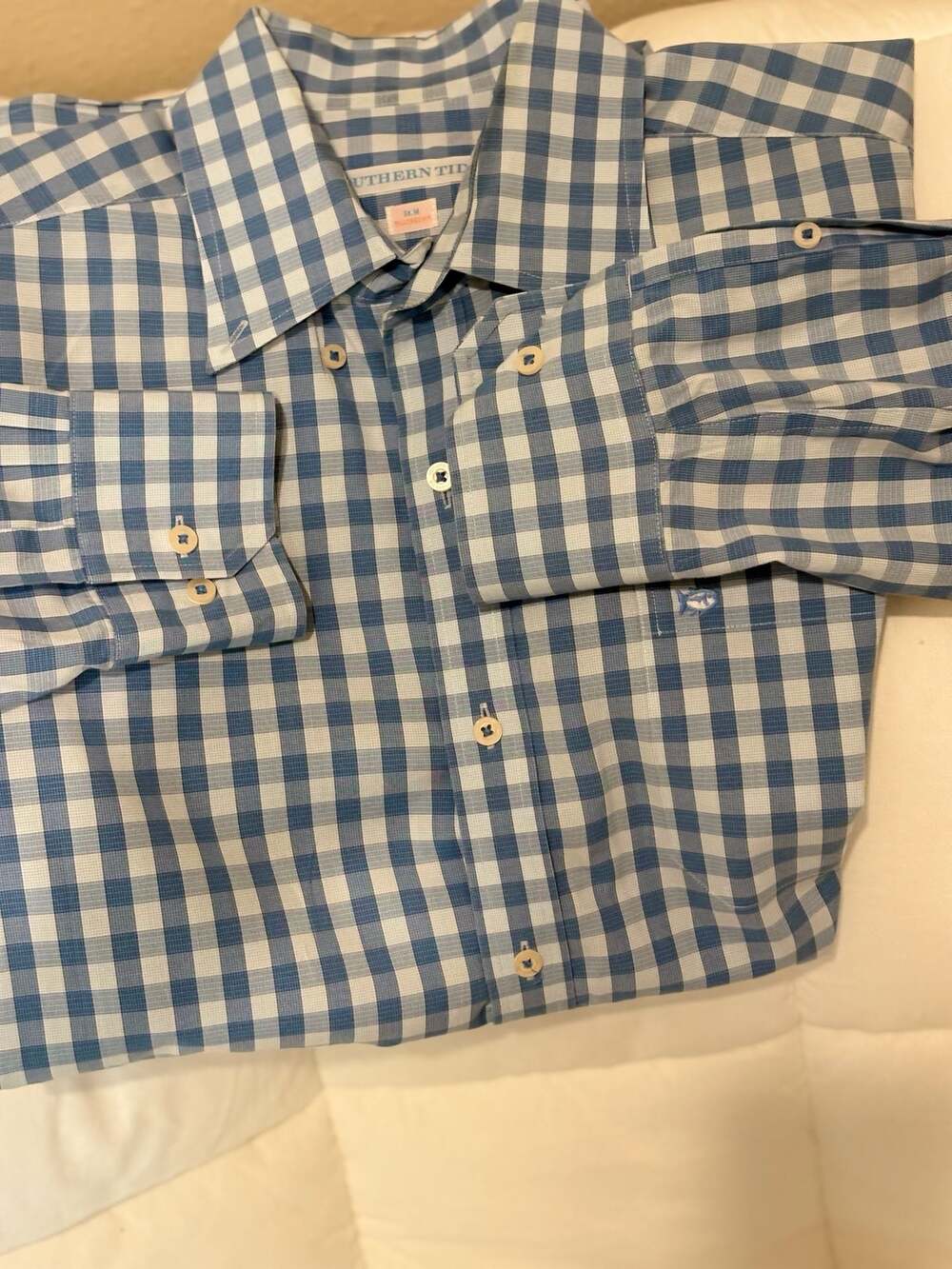 Southern Tide Men's Blue and White Gingham Button Down Tailored Fit Shirt